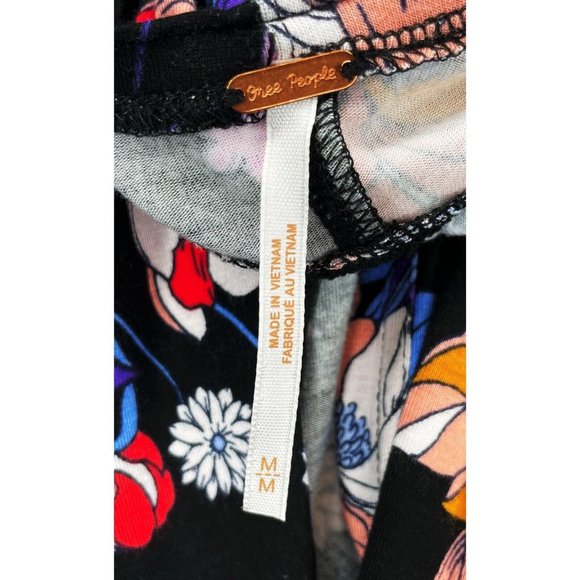 Free People Top Keepin' On Tie Sleeve Tee Floral Open Button Front Medium - Picture 8 of 8